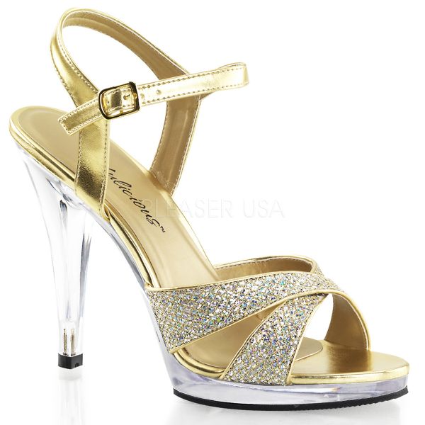 Gold Glitter Strass Riemchen Sandalette mit Mini-Plateau FLAIR-419G